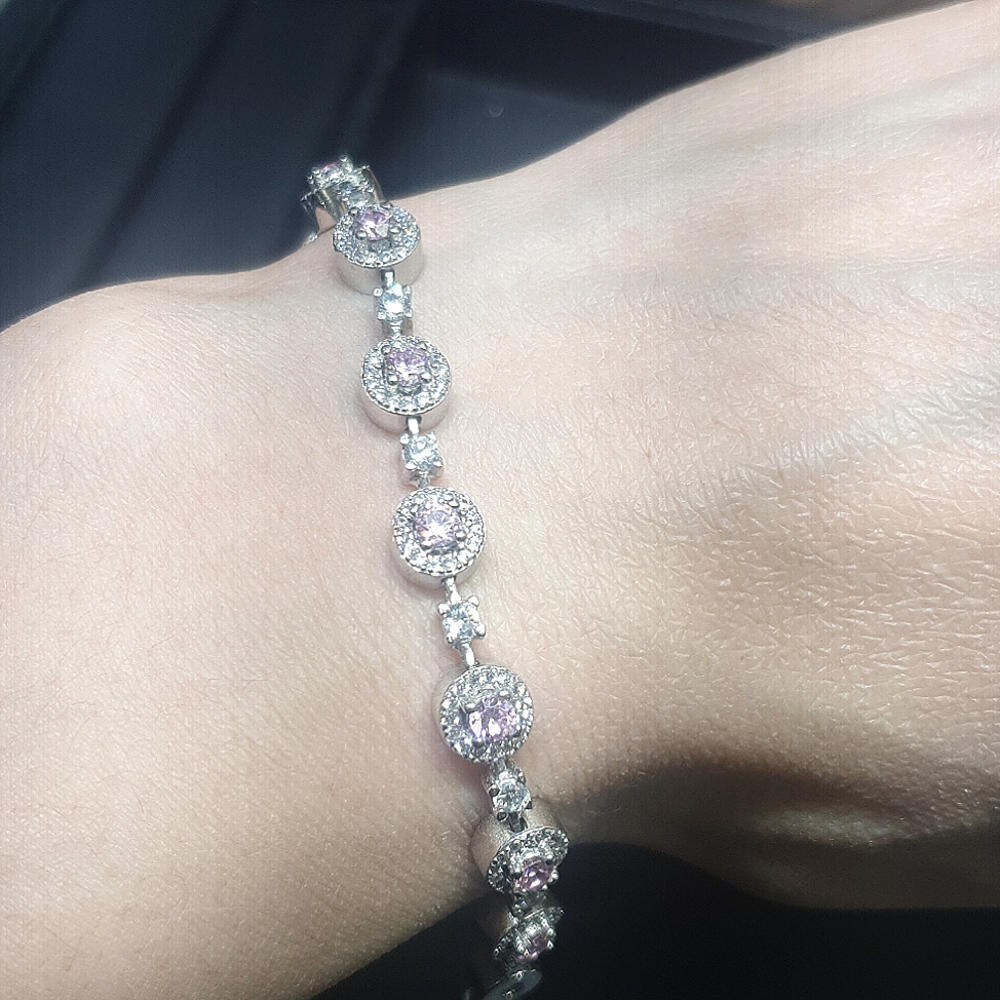 Pink stone silver bracelet